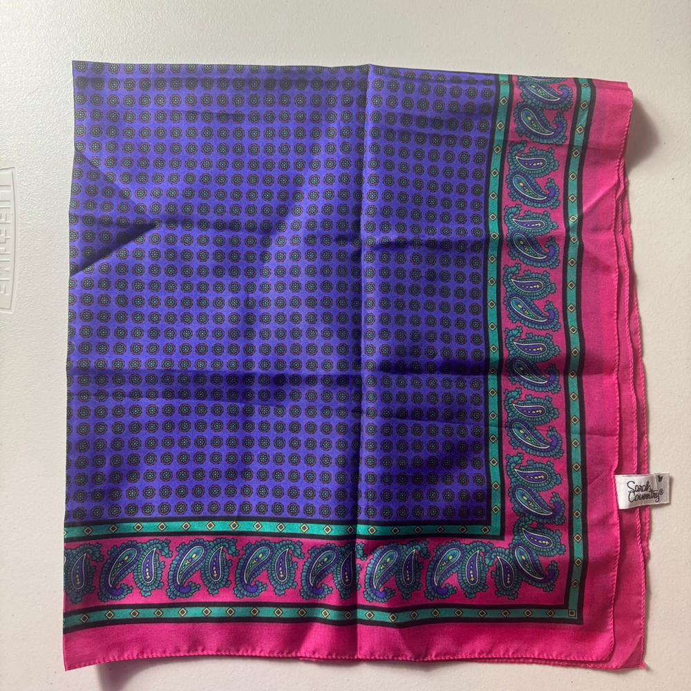 Vintage Sarah Coventry 30 x 30 Purple Pink Teal Paisley Polyester Scarf